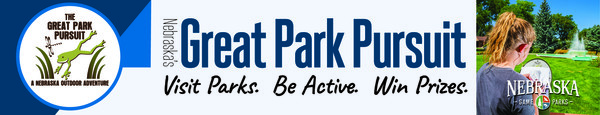 Header: "Nebraska's Great Park Pursuit. Visit parks. Be active. Win prizes."