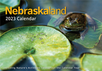 Cover of 2023 Nebraskaland calendar with frog on lilypad