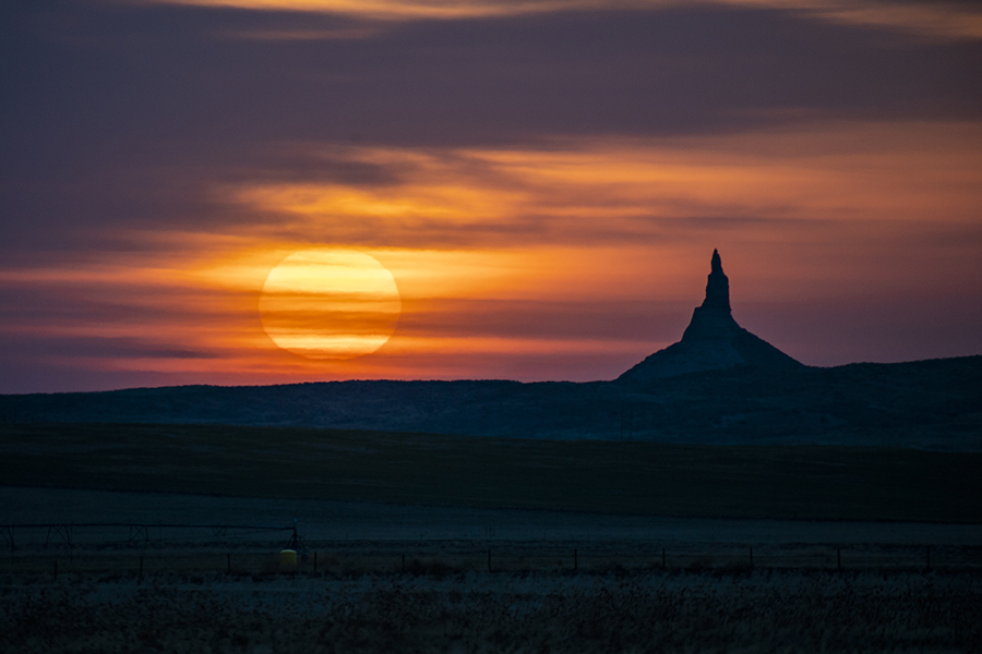 Silhouette of Chimney Rock with beautiful sunset