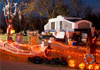 Campsite decorated for Halloween