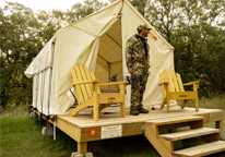 Man dressed in hunting camo at Tentrr campsite