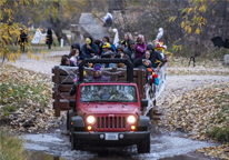 Jeep pulling a haunted hayrack ride at Fort Robinson State Park