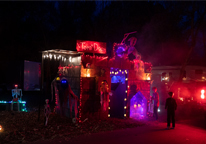 A campground decorated for Halloween