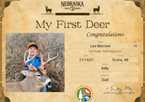 My First Deer certificate with picture of boy and deer