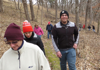 People walking through the woods on a First Day Hike