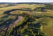 Aerial view of an Aquatic Habitat project, excavation and grading at Bordeaux Creek in the Pine Ridge.