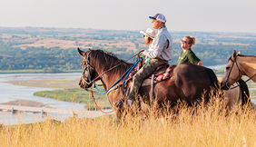 TV crew riding horses at Niobrara State Park