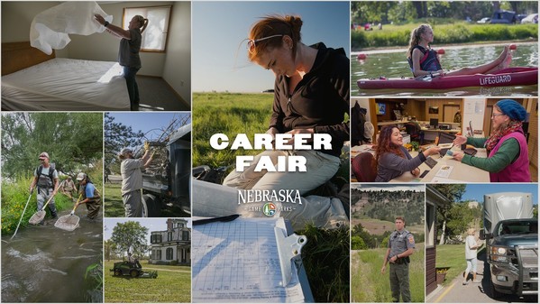 Collage showing employees of Nebraska Game and Parks at work