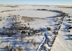 Aerial view of Walgren Lake covered in snow after massive snowfall