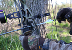 Closeup of someone bowhunting turkey