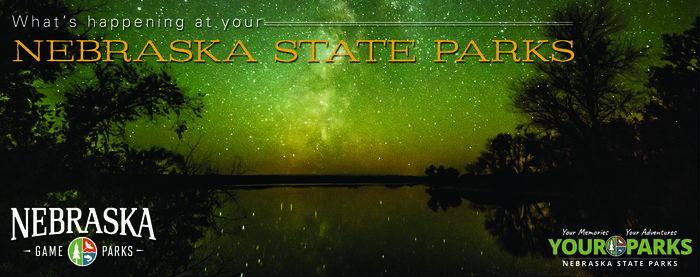 Night sky at Merritt Reservoir with text, "Opportunities at your Nebraska state parks"