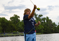 Boy fly-fishing