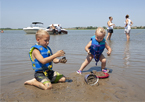 Boys playing in water at Lewis and Clark State Recreation Area