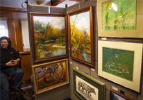 Display of landscape paintings