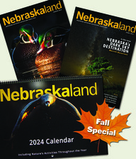 Nebraskaland Calendar and magazine, with words "Fall special" on leaf