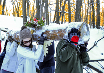 People carrying the yule log