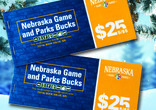 Game and Parks Bucks on wintry background