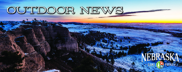 Header with image of snowy buttes in western Nebraska and "Outdoor News" with Game and Parks logo