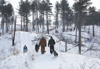 People hiking at a Nebraska state park in winter