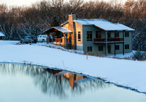 Mini lodge at Ponca State Park in winter