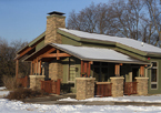 Mini lodge at Ponca State Park in winter