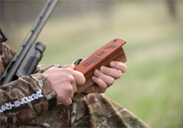 Someone using a box call to call in turkeys