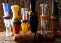 Closeup view of an assortment of duck calls