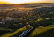 Aerial view of Smiley Canyon Road at sunrise