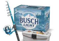 Graphic of fishing tackle box and box of Busch light beer