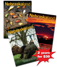 Spread of Nebraskaland Magazine covers and graphic saying "2 years for $30"