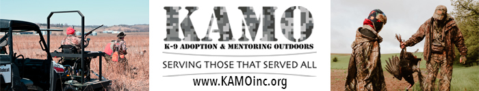 Ad from KAMO showing hunting images and text: "Serving those that served all; www.kamoinc.org."