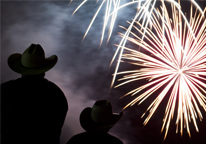 Silhouettes of people watching fireworks