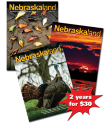 Spread of Nebraskaland covers with a "2 years for $30" graphic