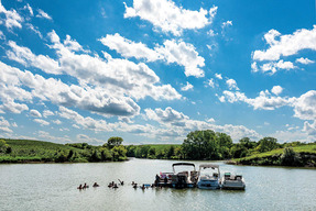 Boaters floating on Sherman Reservoir