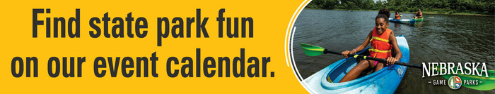 Ad with image of girl kayaking: "Find state park fun on our event calendar"