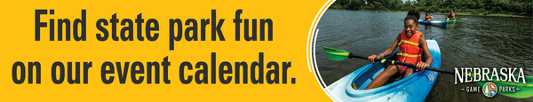 Ad showing girl in kayak and text: "Find state park fun on our event calendar"