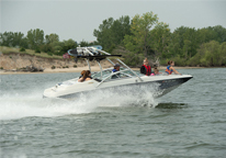 People boating on Calamus Reservoir