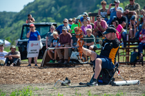 Matt Stutzman shooting a bow and arrow at the Missouri River Outdoor Expo