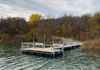 A floating fishing pier at Grove Lake Wildlife Management Area