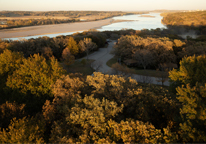 View from observation tower at Platte River State Park of fall color