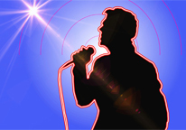 Graphic showing a silhouette of Elvis singing in a microphone