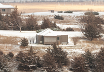 Exterior shot of Niobrara cabins in winter