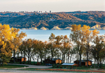 Cabins at Lewis and Clark State Recreation Area in fall