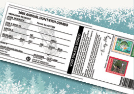 Hunting and fishing permit on a holiday background