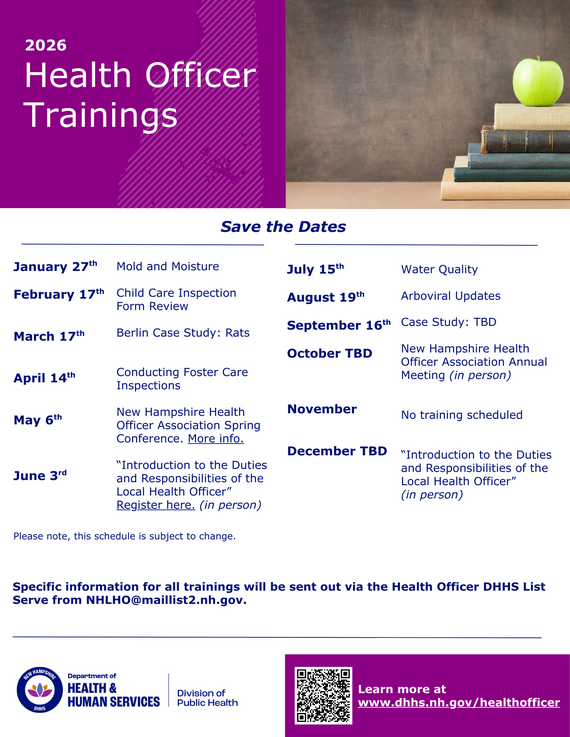 Health Officer Training Schedule