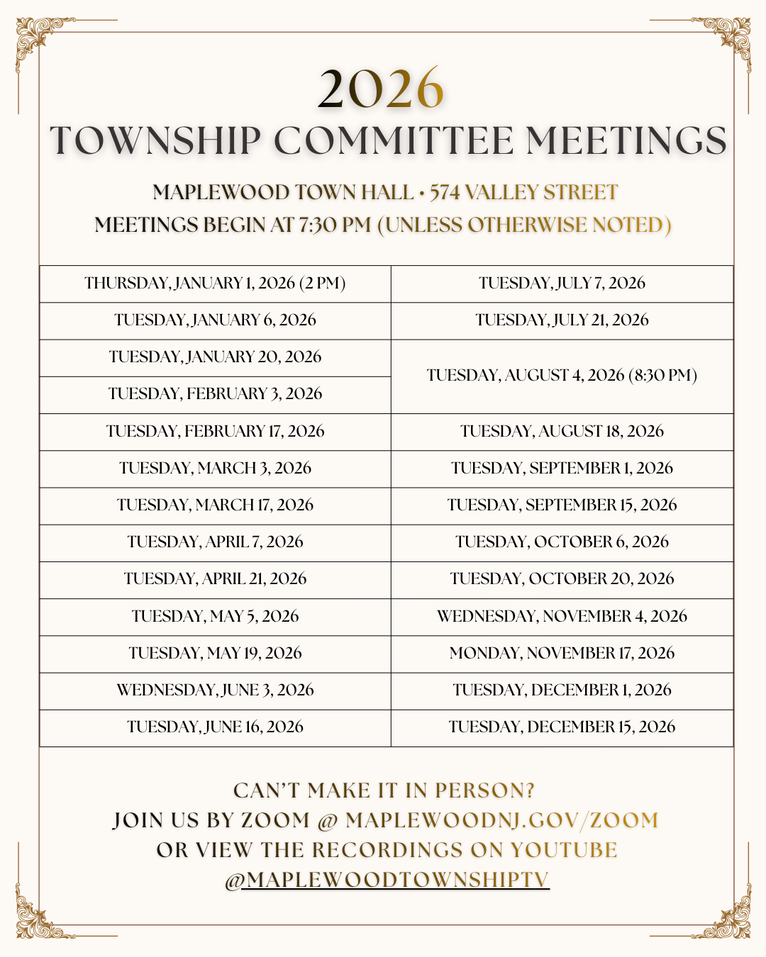 2026 TC Meeting Schedule