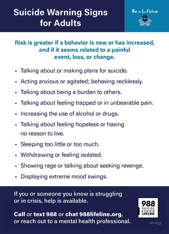 Suicide warning signs for adults