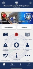 Monmouth County Health Department App home screen