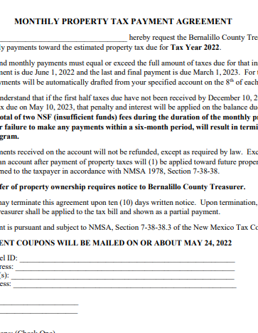 Monthly Tax Payment Agreement