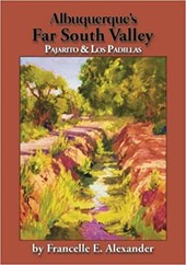 Book cover for Los Padillas and South Valley book showing painting of acequia in fall